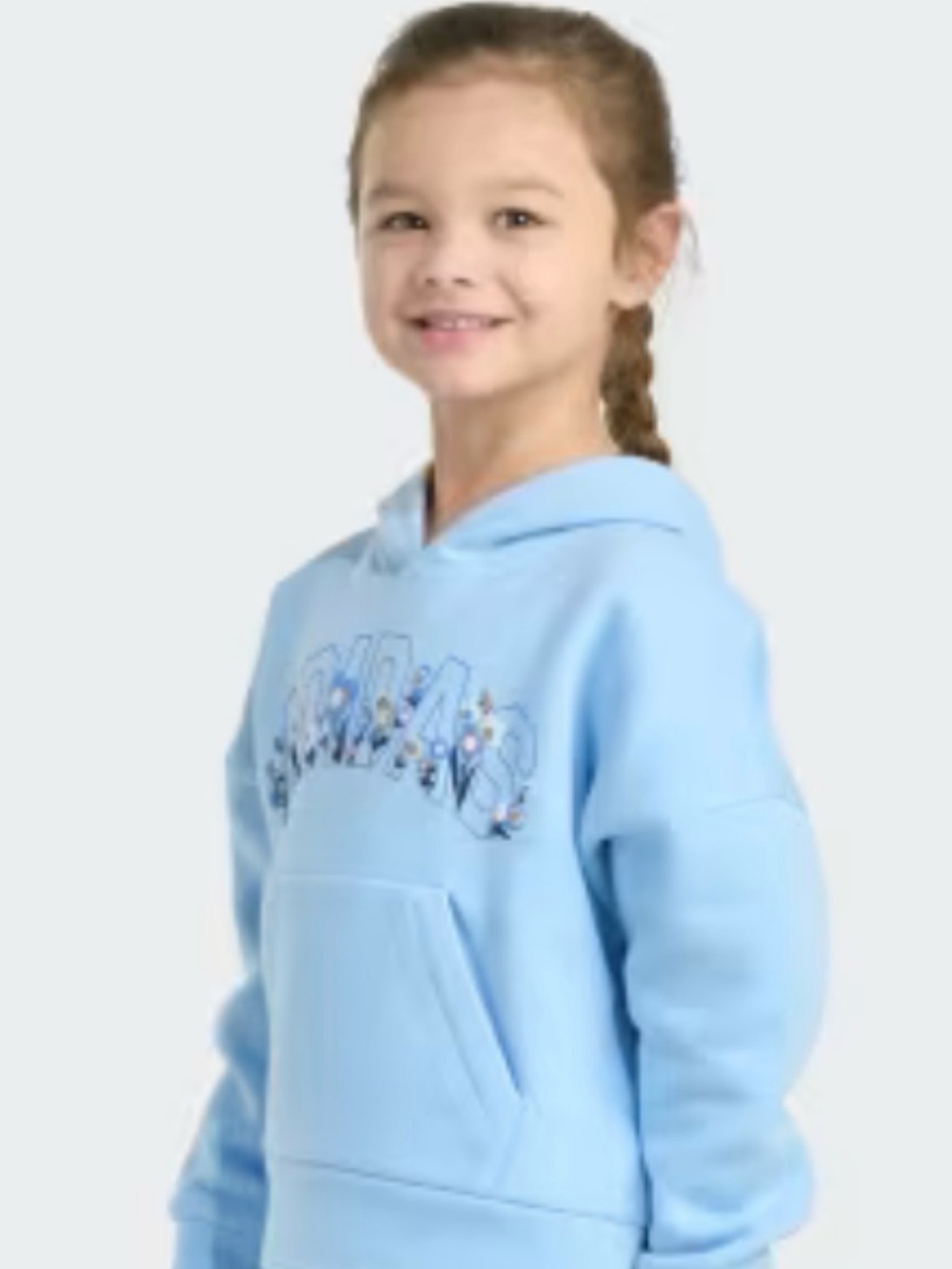 adidas Light Blue Kids' Hoodie with Floral Logo